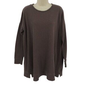 Eileen Fisher Women Small Brown Gray Long Sleeve Ribbed Rib Pullover Shirt Top